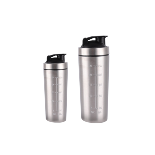 Shaker cup with mixing ball  single -layer and dual section 600+200ml-Stainless steel
